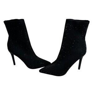 ID Required Black Sparkle Rhinestone Sock Boots Stiletto Heel Pointed Toe‎ SZ 10